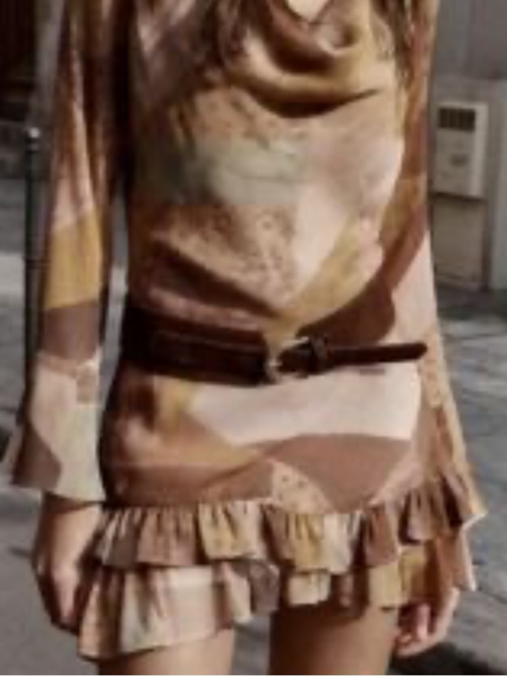 ZARA Patchwork Style Ruffle Mini Dress & Belt - Picture 4 of 8